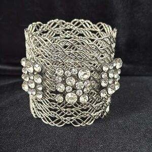 Pam McMahon Braided Wire Cuff Bracelet With Foil Back Glass Detail